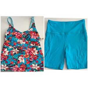 Lands End Floral Tank Top and Teal Shorts Swim Set